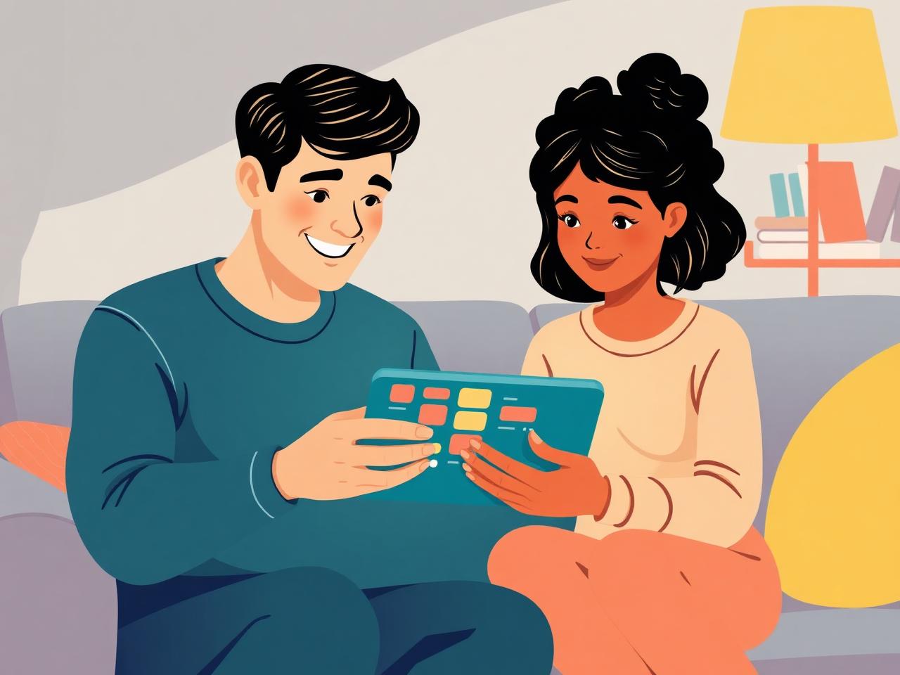 A parent and child reviewing an app together on a laptop